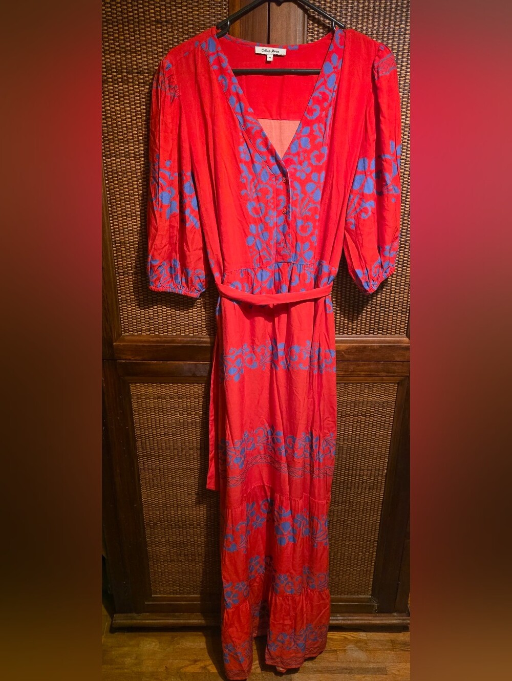 Celina Moon XL 22ptp Women's Red Floral Print Belted Maxi Dress
